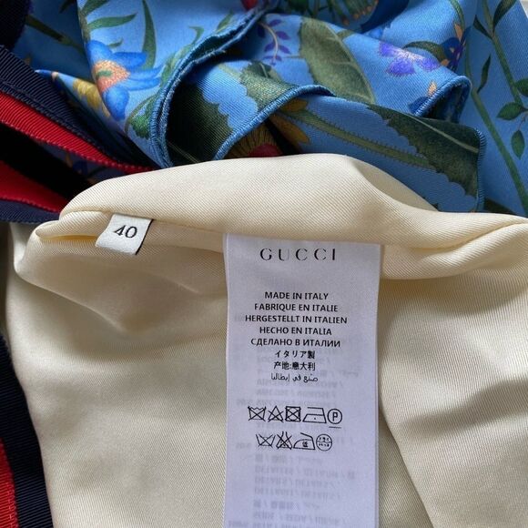 Gucci Blue Flora Ruffled Silk Blouse Jacket Navy Red Web Trim & GG Buttons SZ S - Picture 7 of 8
